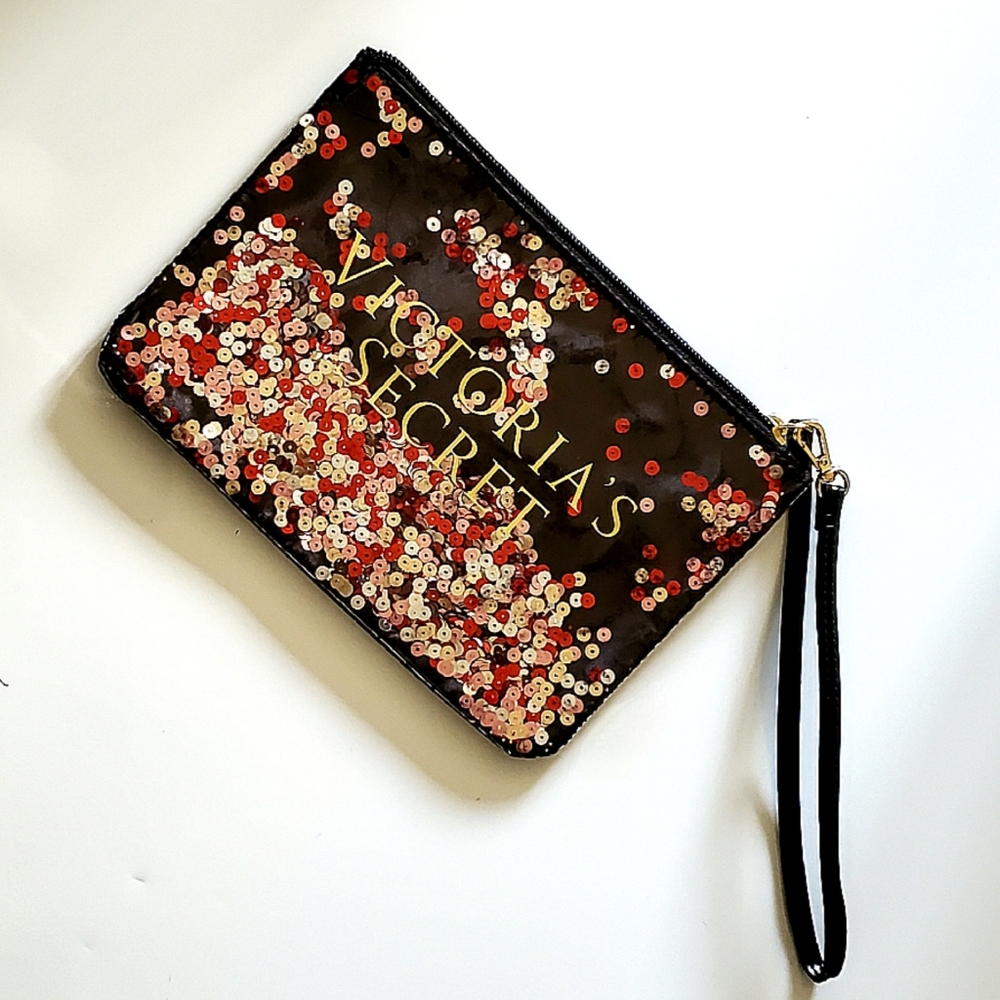 Cute Floating Sequins Wristlet / Cosmetic 💄 Bag Victoria's Secret NWOT